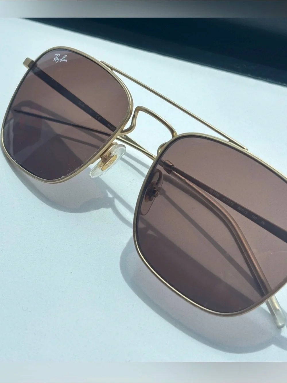 Ray-Ban RB3588 9013/73 Matte Gold Aviator Sunglasses Dark Brown Lens 55-19-140